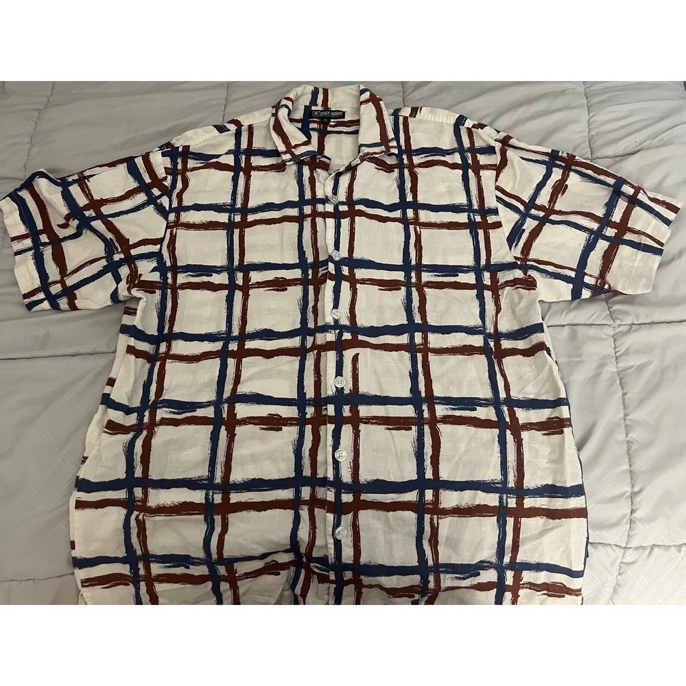 Stacy Adams Mens 3XL Button Up Shirt Linen Blend Short Sleeve Casual
